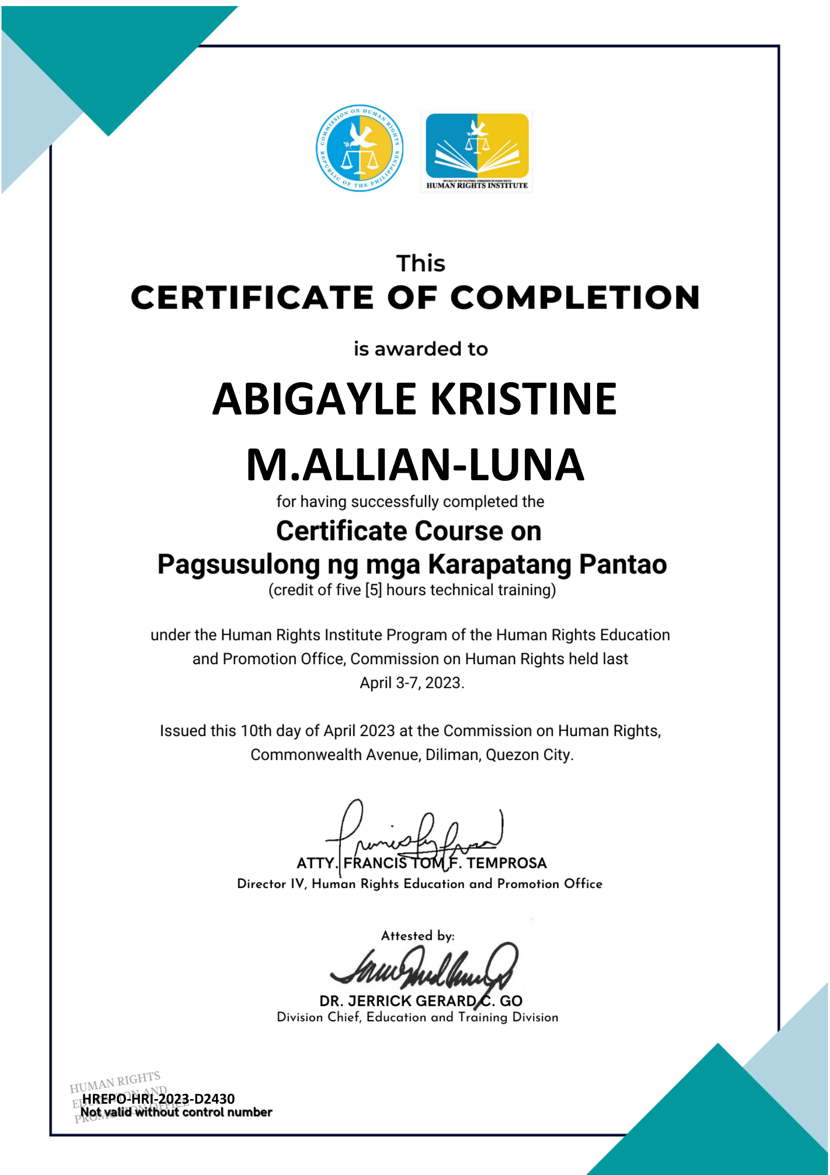 Pagsusulong ng mga Karapatang Pantao