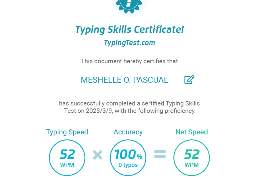 Typing Test Certificate