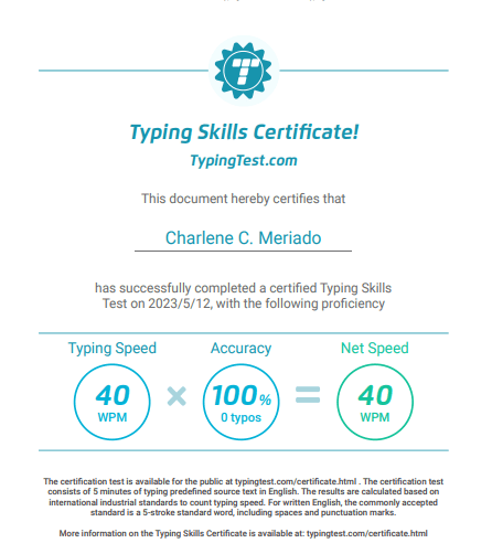 Typing Certificate