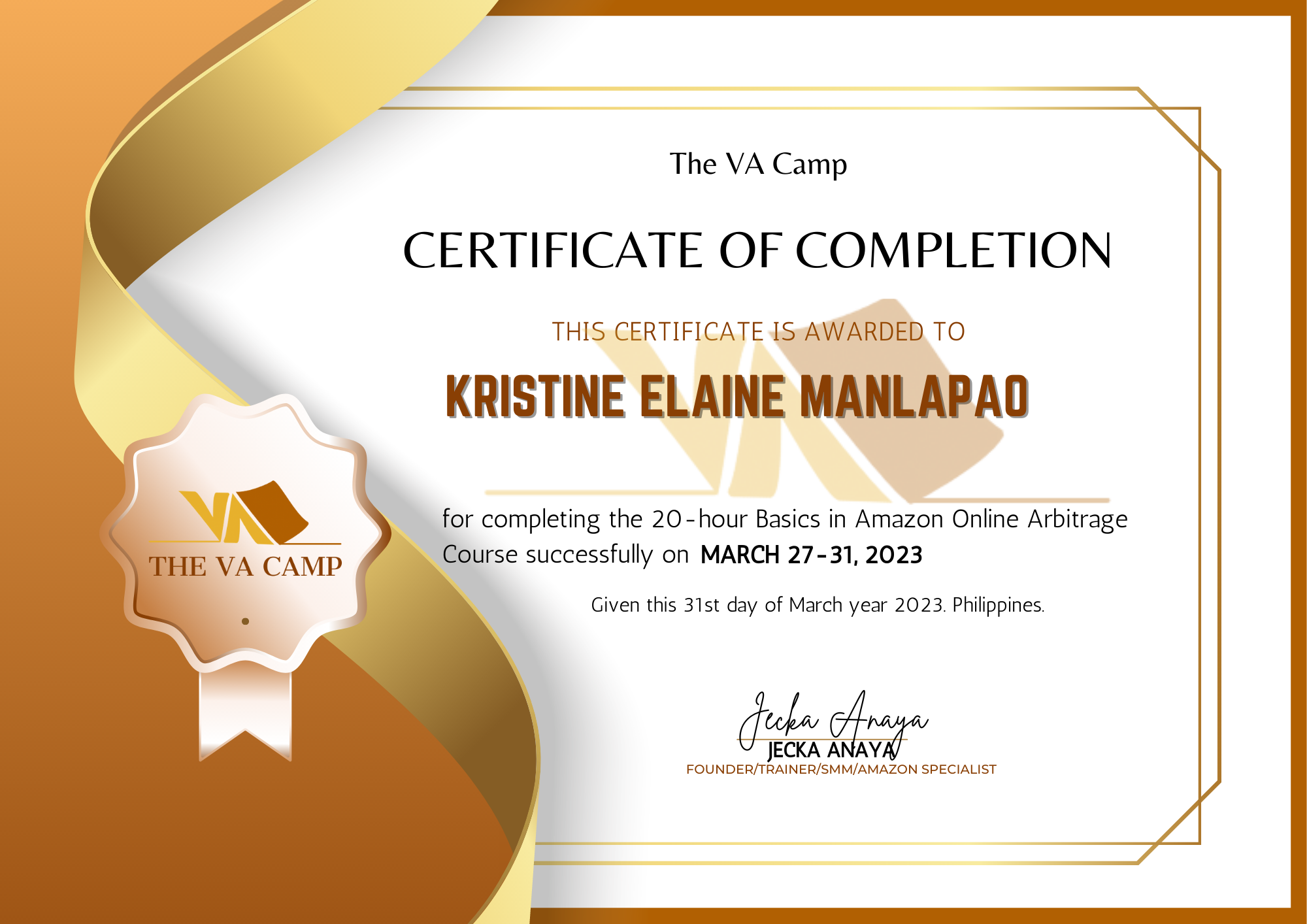 Amazon Product Sourcing certificate