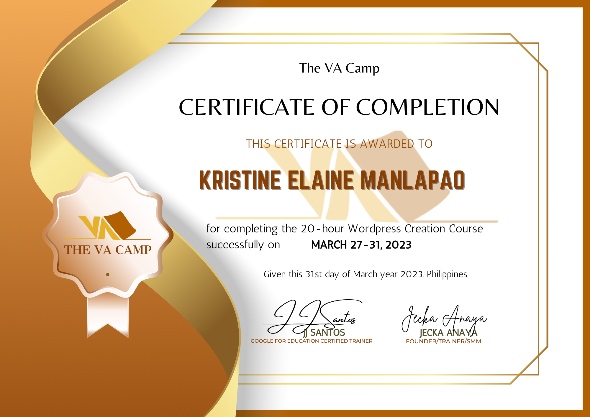 Wordpress Creation Certificate