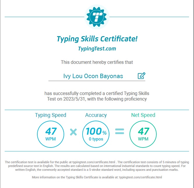 Typing Skills Certificate