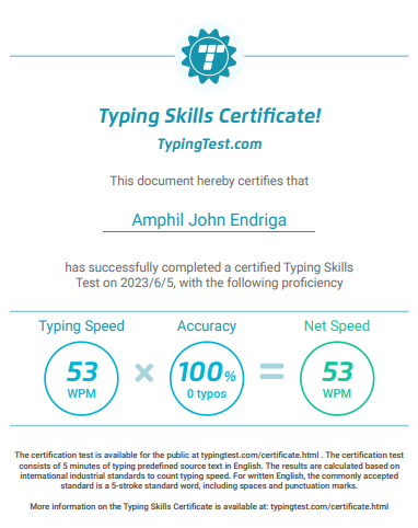 Typing skills certification