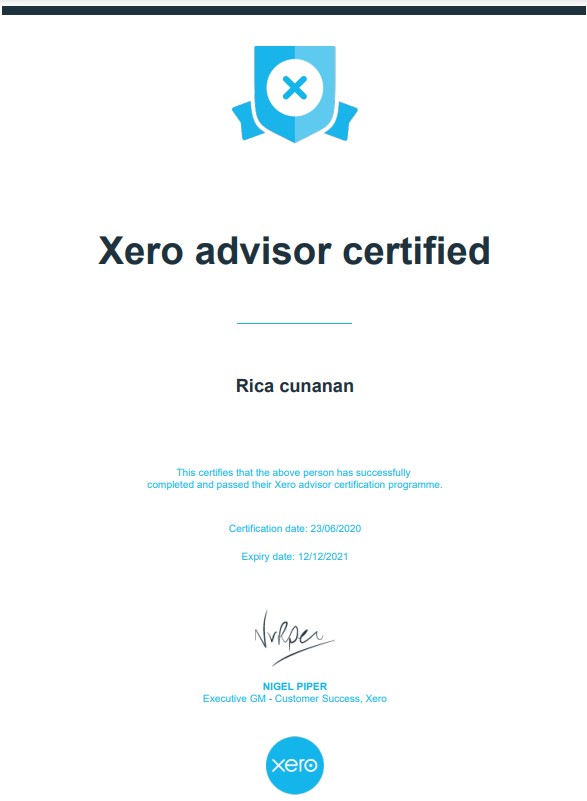 Xero Certificate