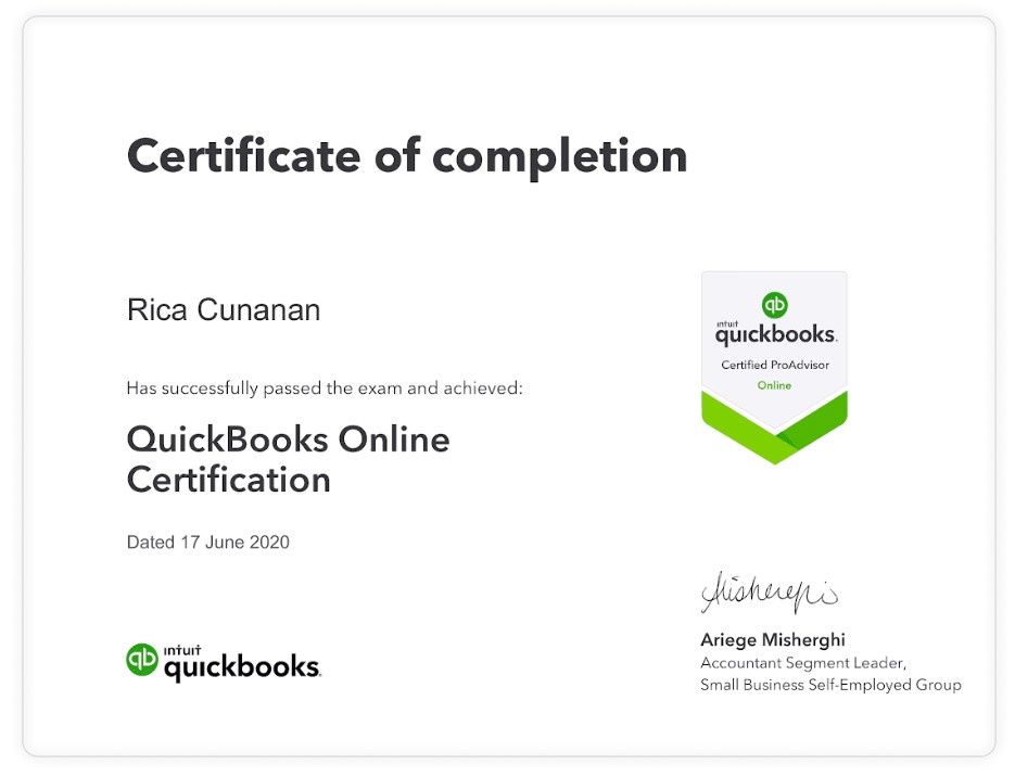 Quickbooks Certificate