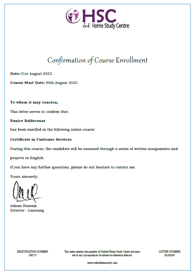 Certificate in Customer Services