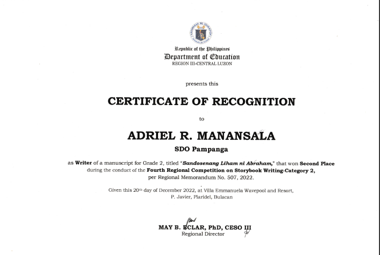 Story Writing National Contest Certificate