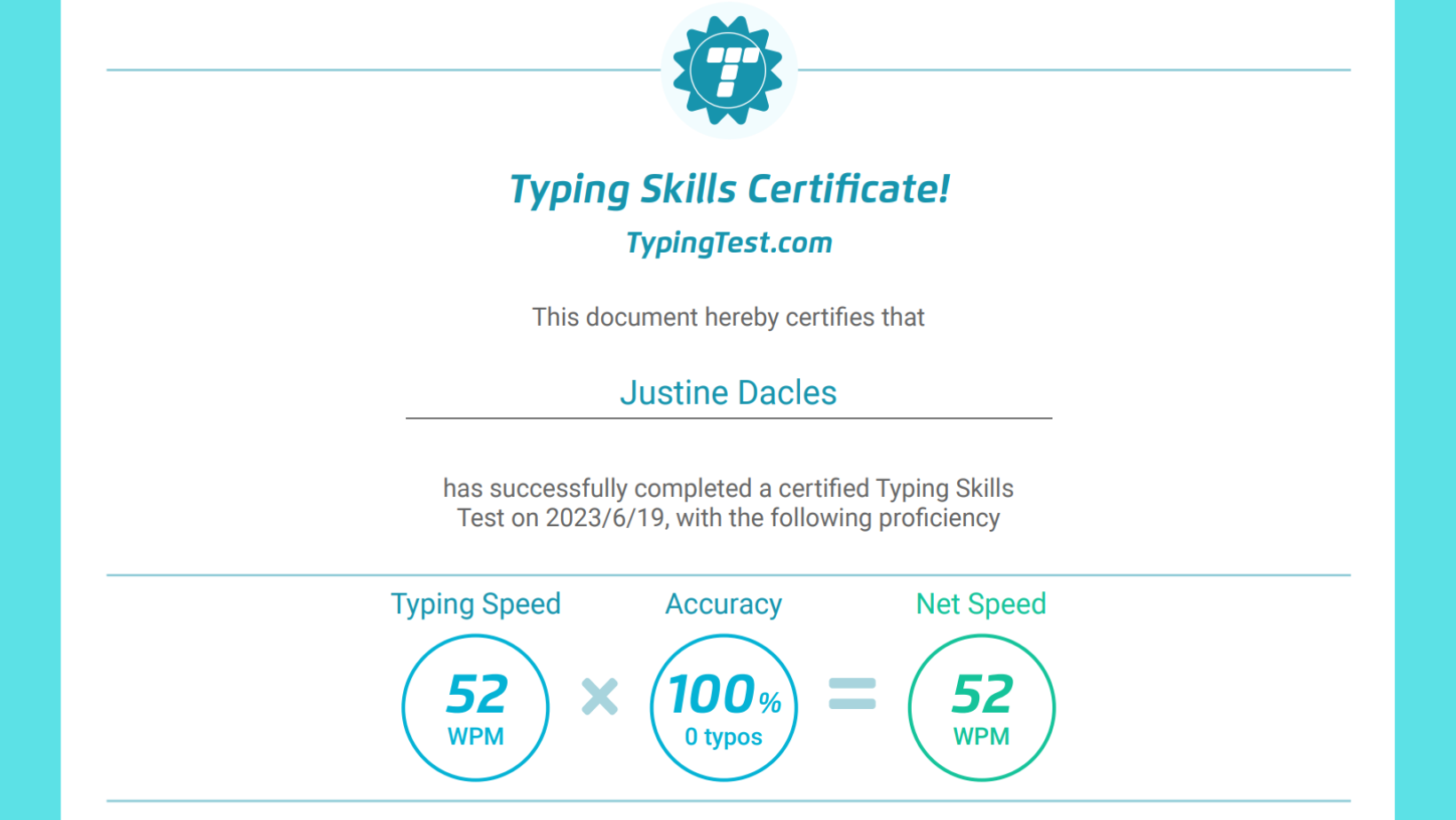 Typing Skills Certificate