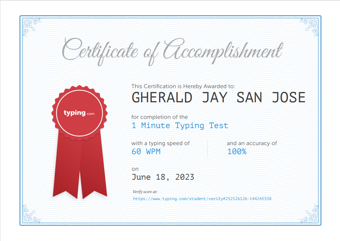 Typing Certificate by Typing.com