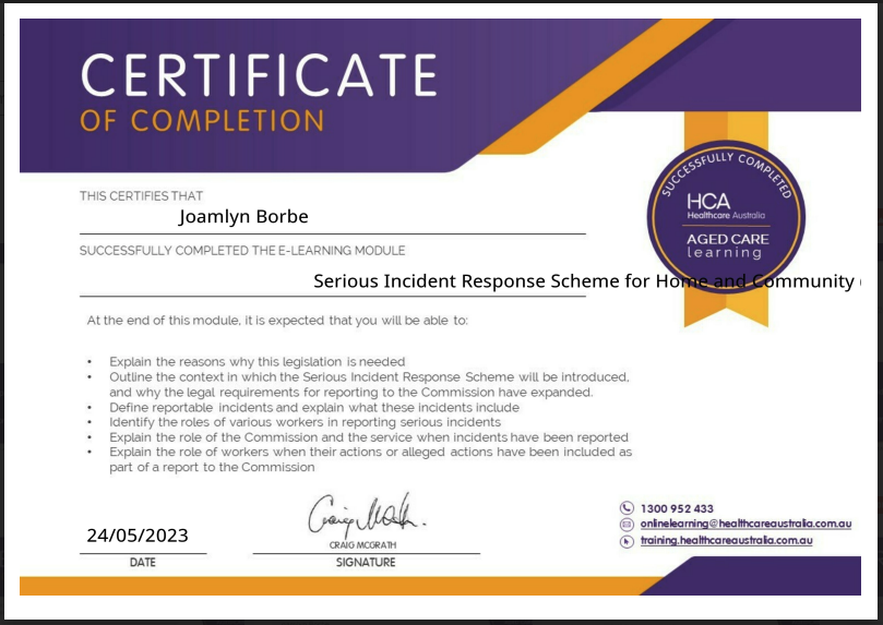 Serious Incident Response Scheme for Home and Community