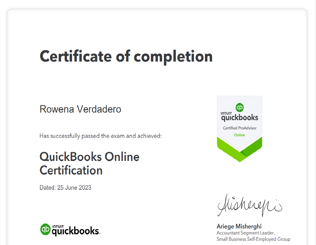 Quickbooks Online Certificate