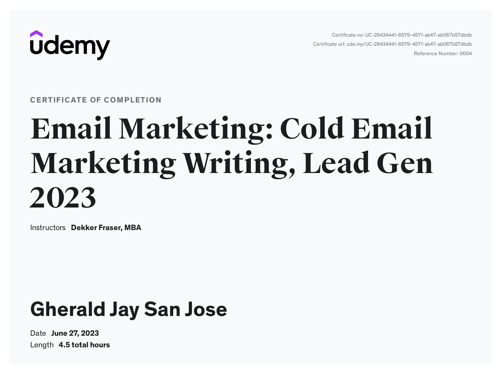 Certificate for Email Marketing, Lead Generation