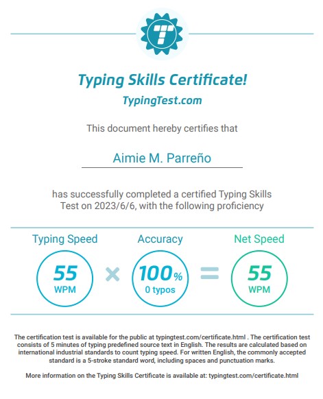 Typing Skills Certificate
