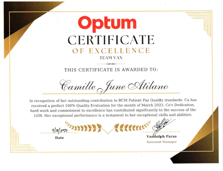 Certificate of Recognition (Quality Audit)