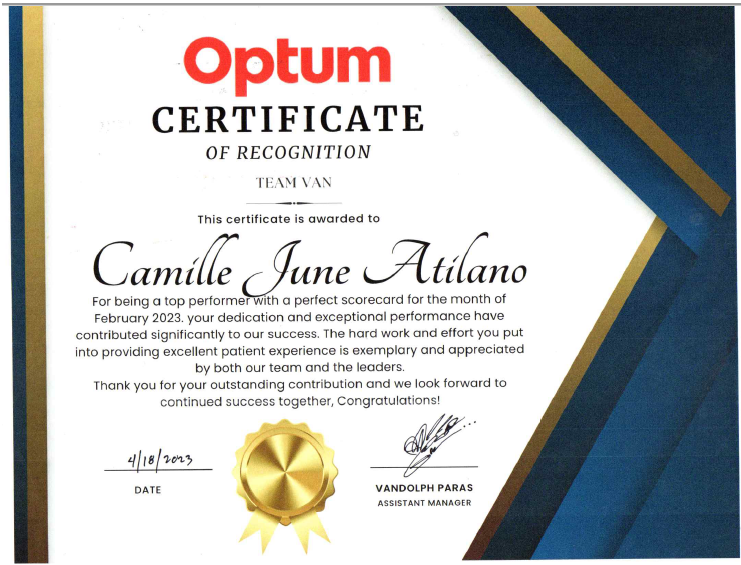 Certificate of Recognition (Top Performer)