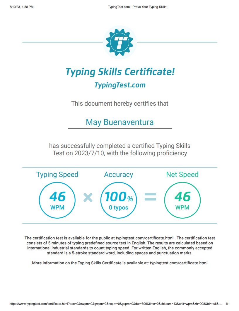 Typing Skills Certificate