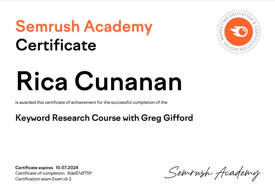 SEMRUSH-Keyword Research Certificate