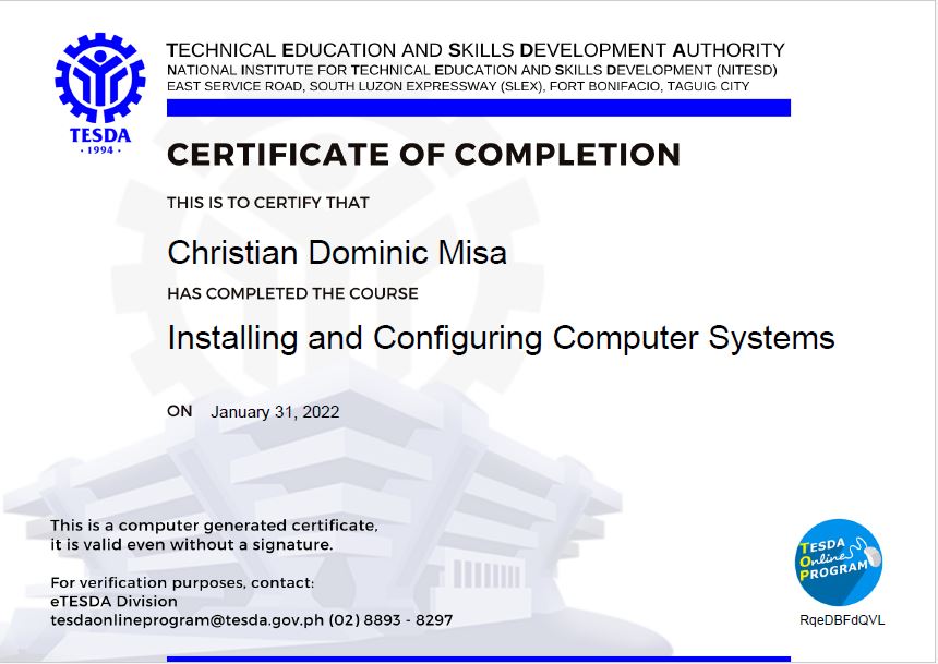 Installing and Configuring Computer Systems Certificate