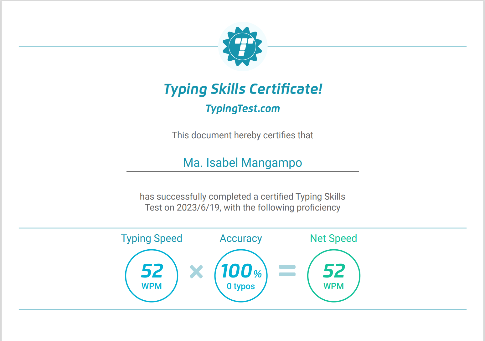 Typing Test Certificate