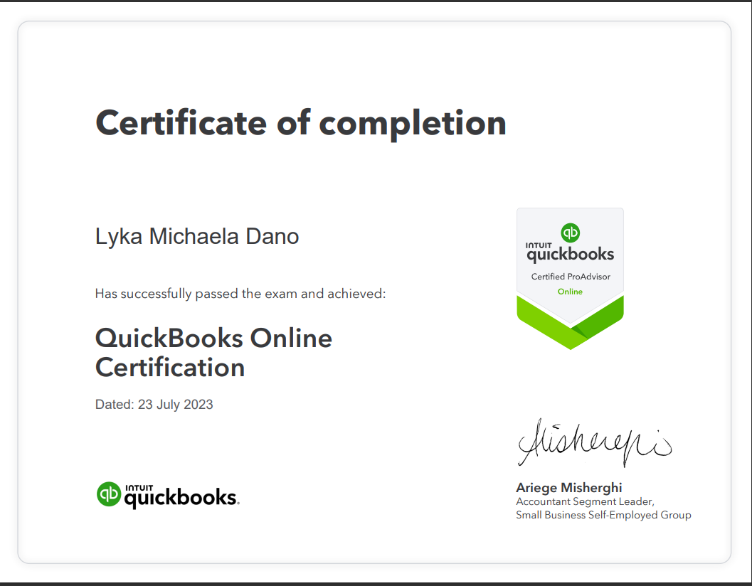 QuickBooks Online Certificate