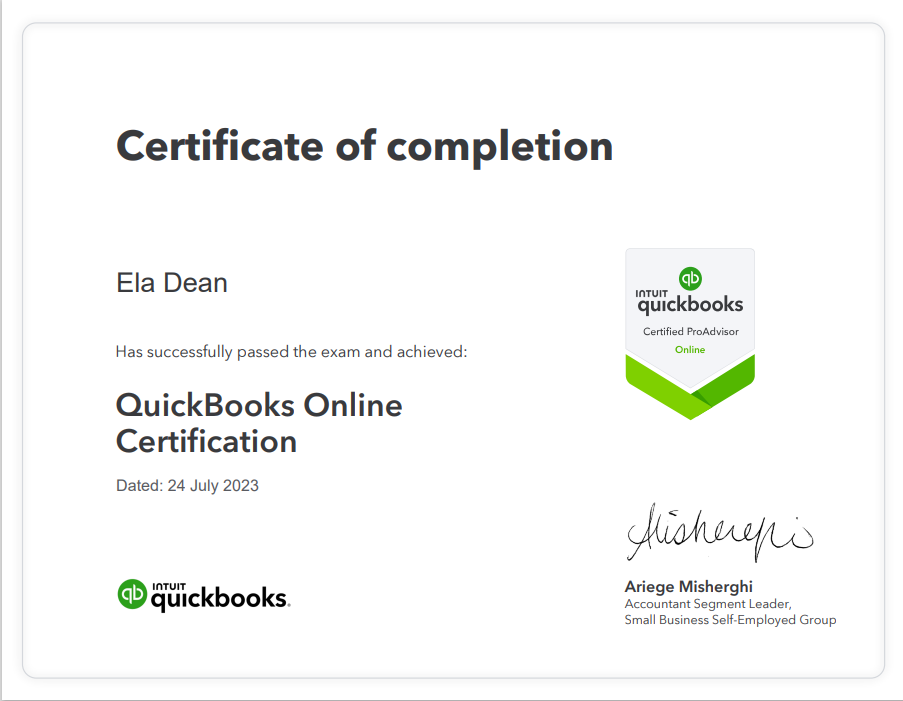 Quickbooks Online Certificate