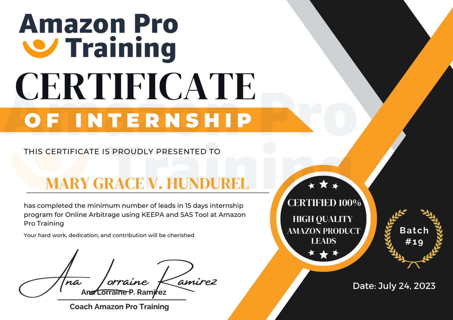 Amazon Internship Completion