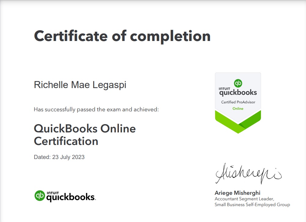 QuickBooks ProAdvisor Certificate