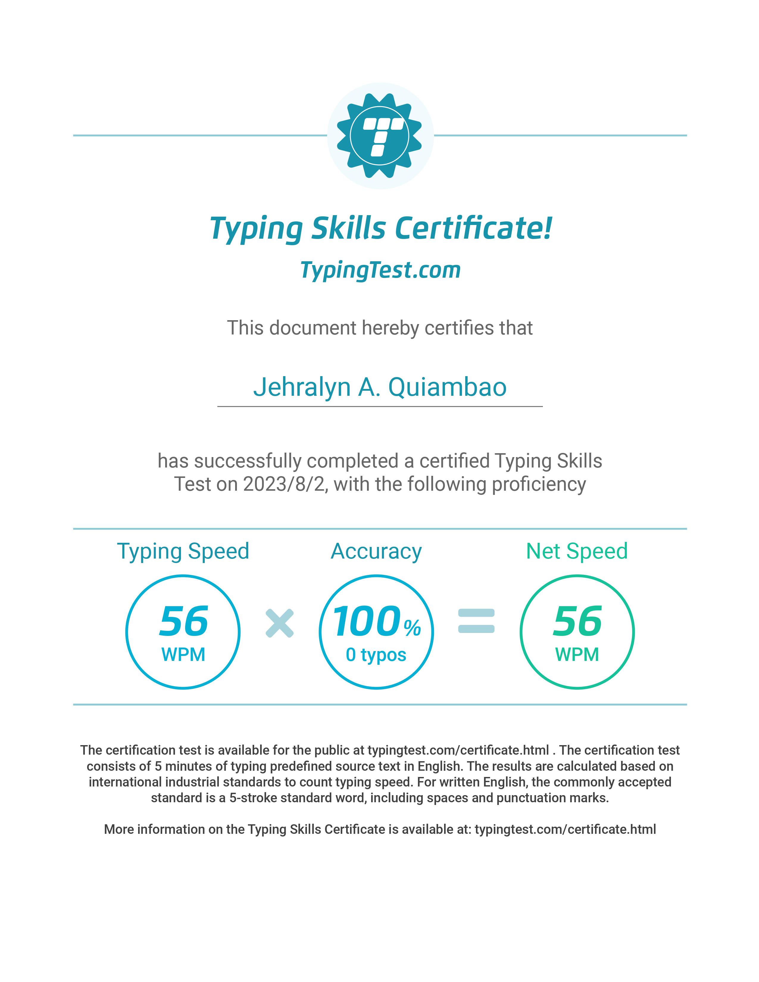 Typing Skills Certificate