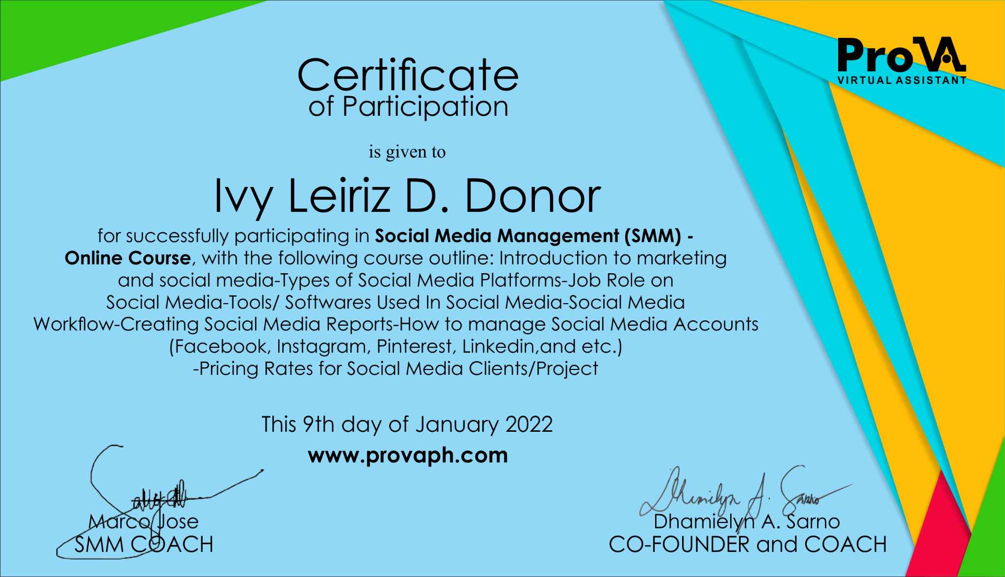 SMM Certificate