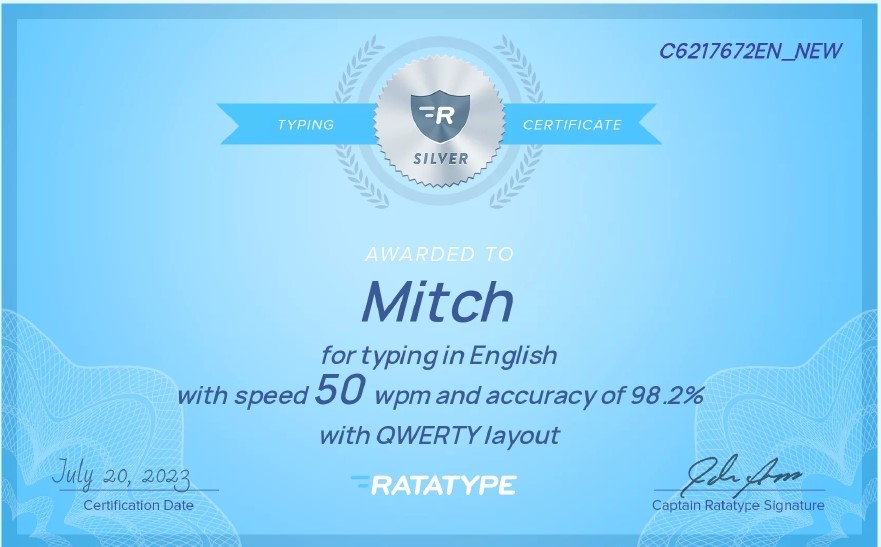 Typing certificate
