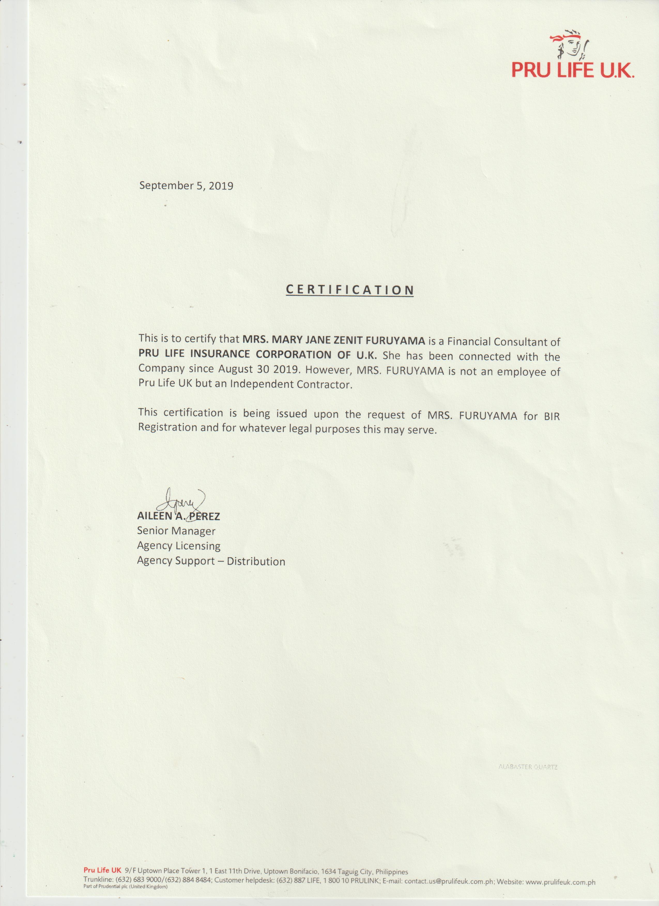 Insurance Agent Certificate