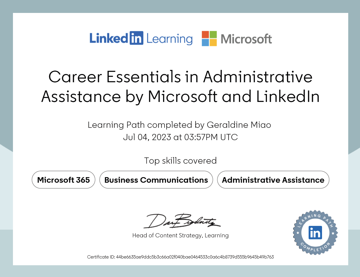 Career Essentials in Administrative Assistance by Microsoft and LinkedIn