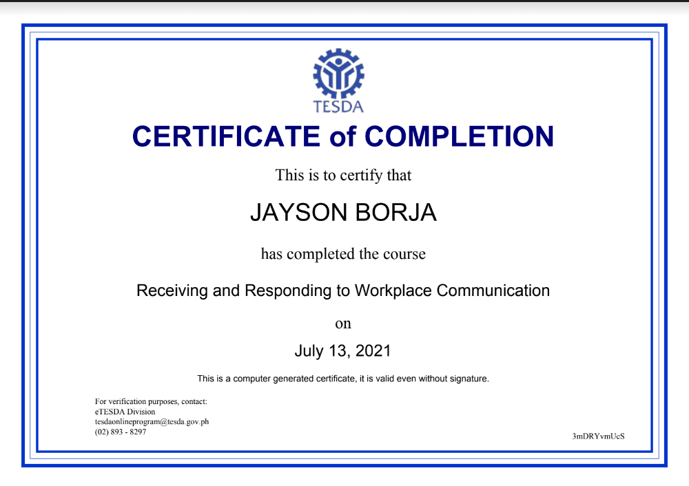 TESDA Receiving and Responding to  Workplace Communication
