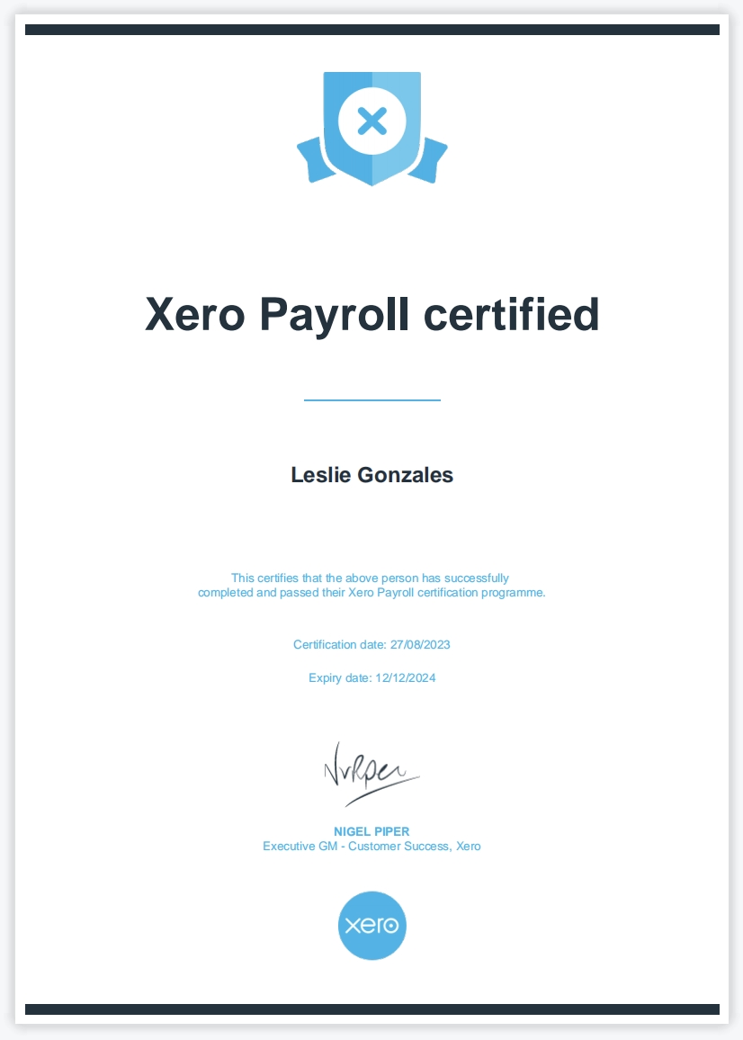 XERO Payroll Certified