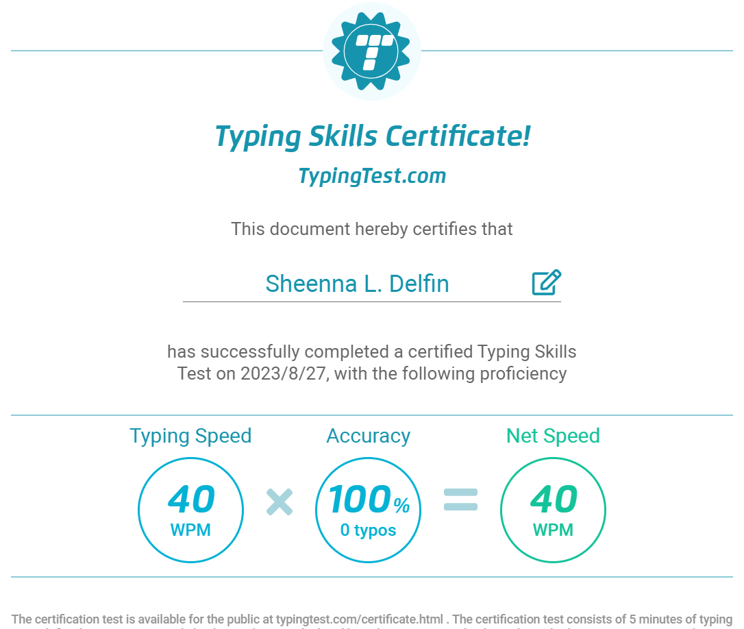 Typing Skills Certificate