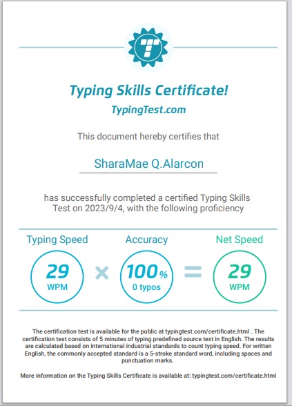 Typing Skills Certificate
