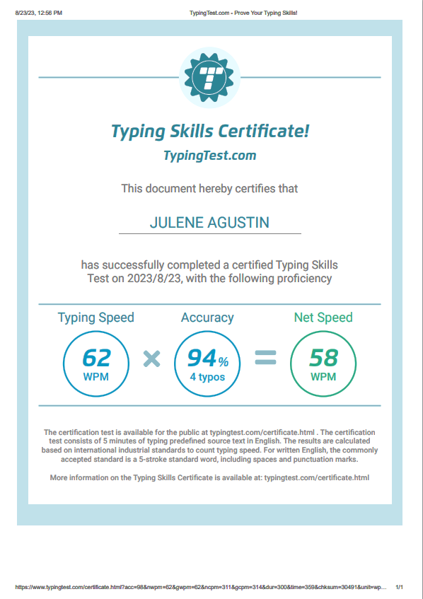 Typing Skill Certificate