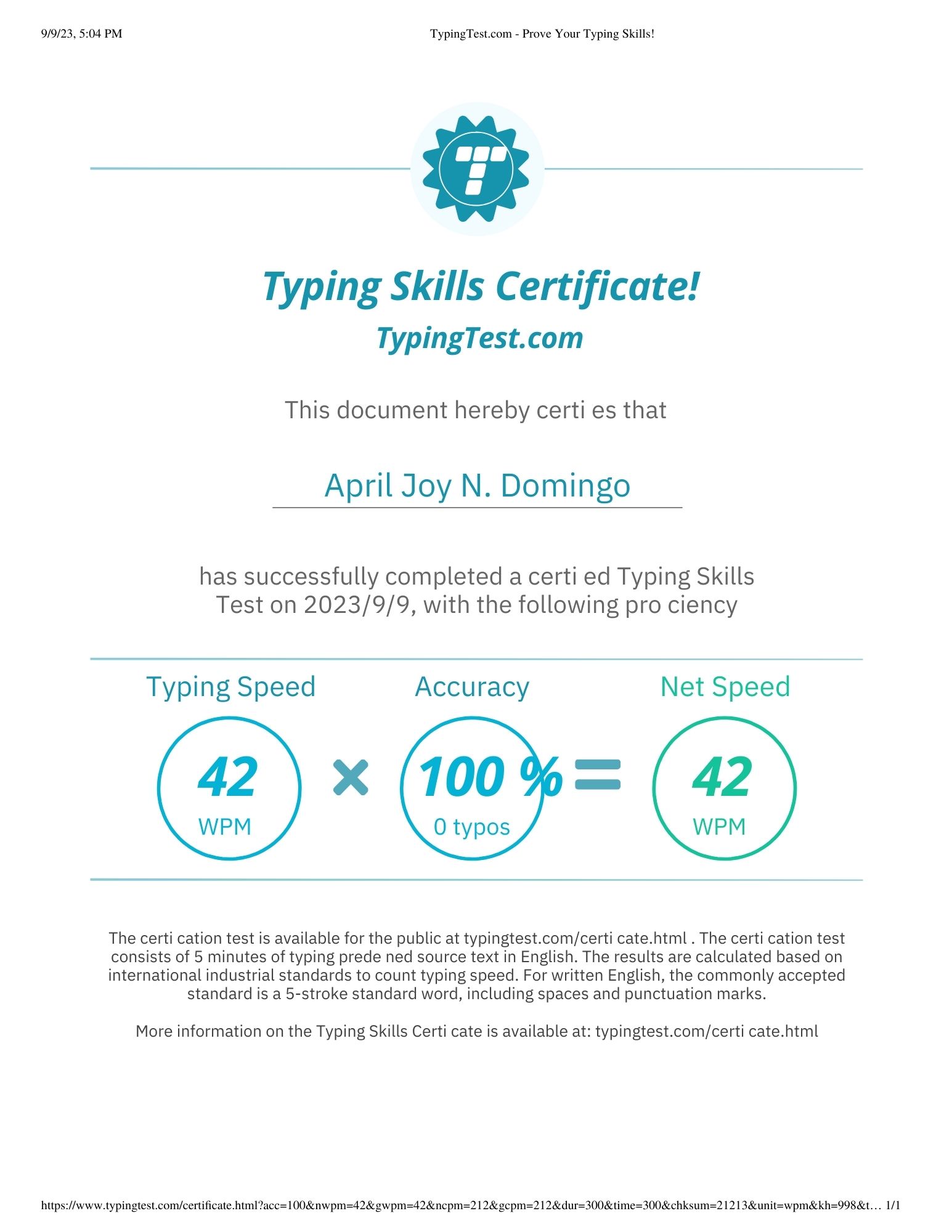 Typing test skills
