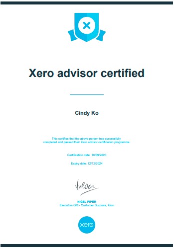 Xero advisor Certificate