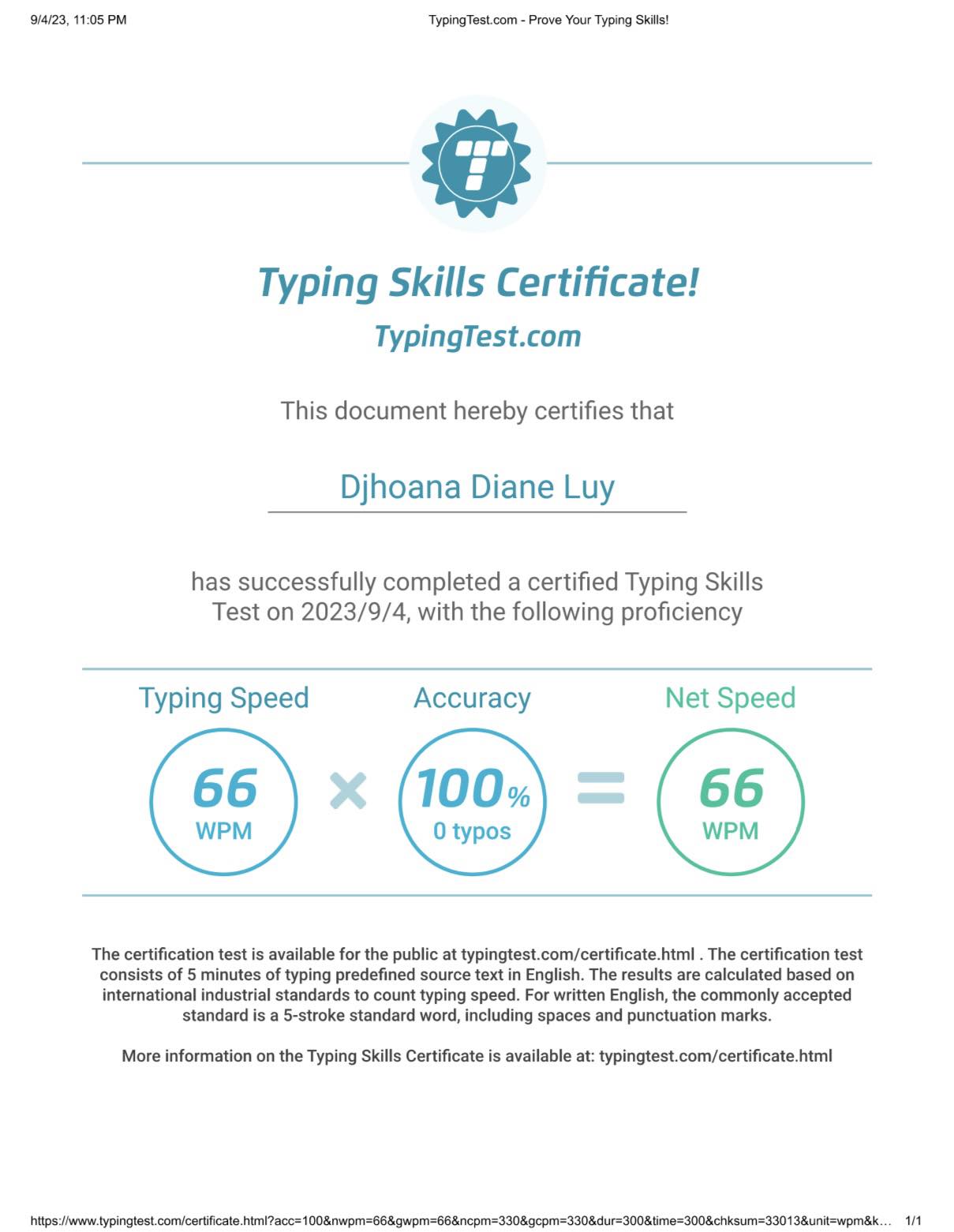 Typing Skills Certificate
