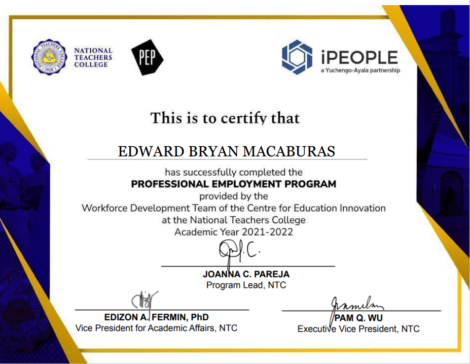 Professional Employment Program Certificate