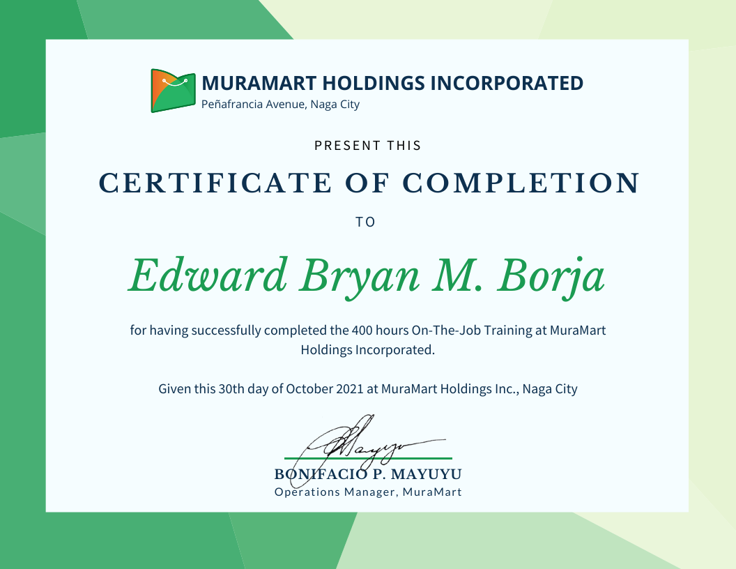 Internship Completion Certificate