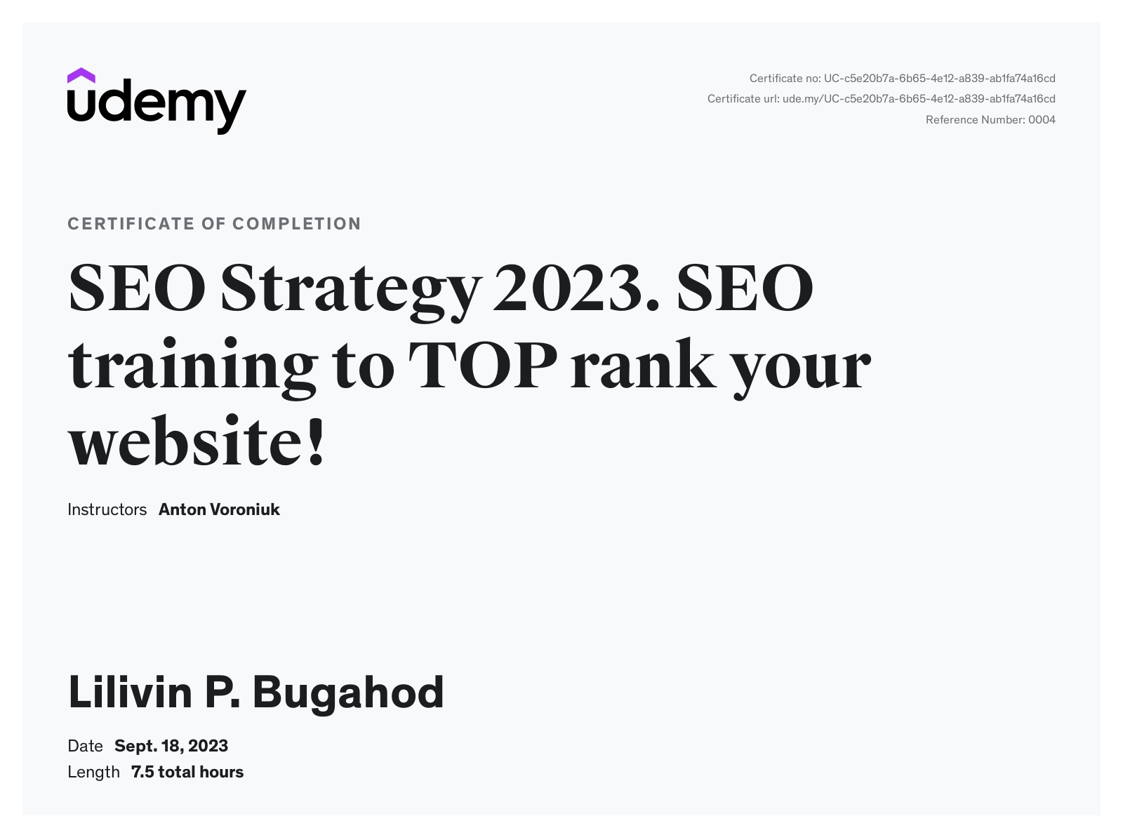 Udemy Certificate