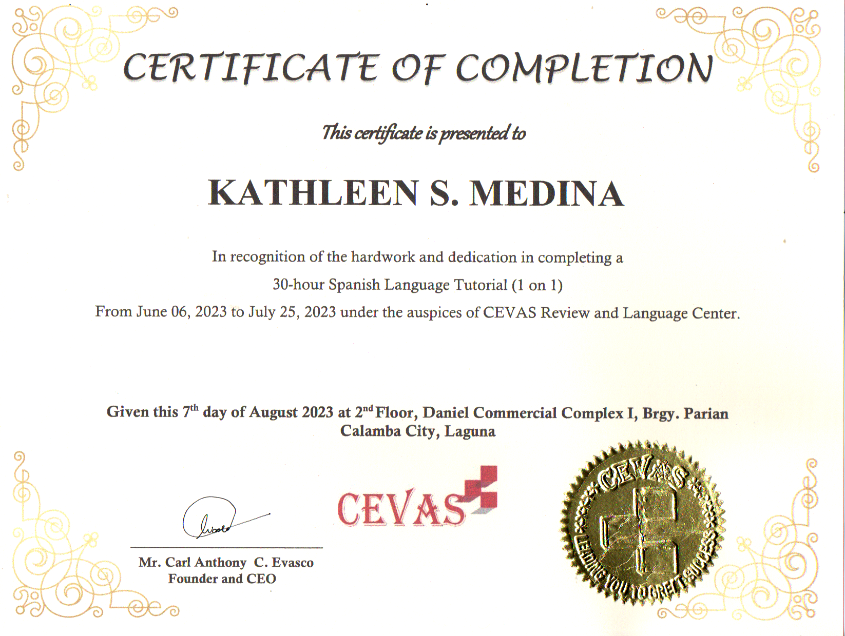 Cevas (Spanish Language Certificate)