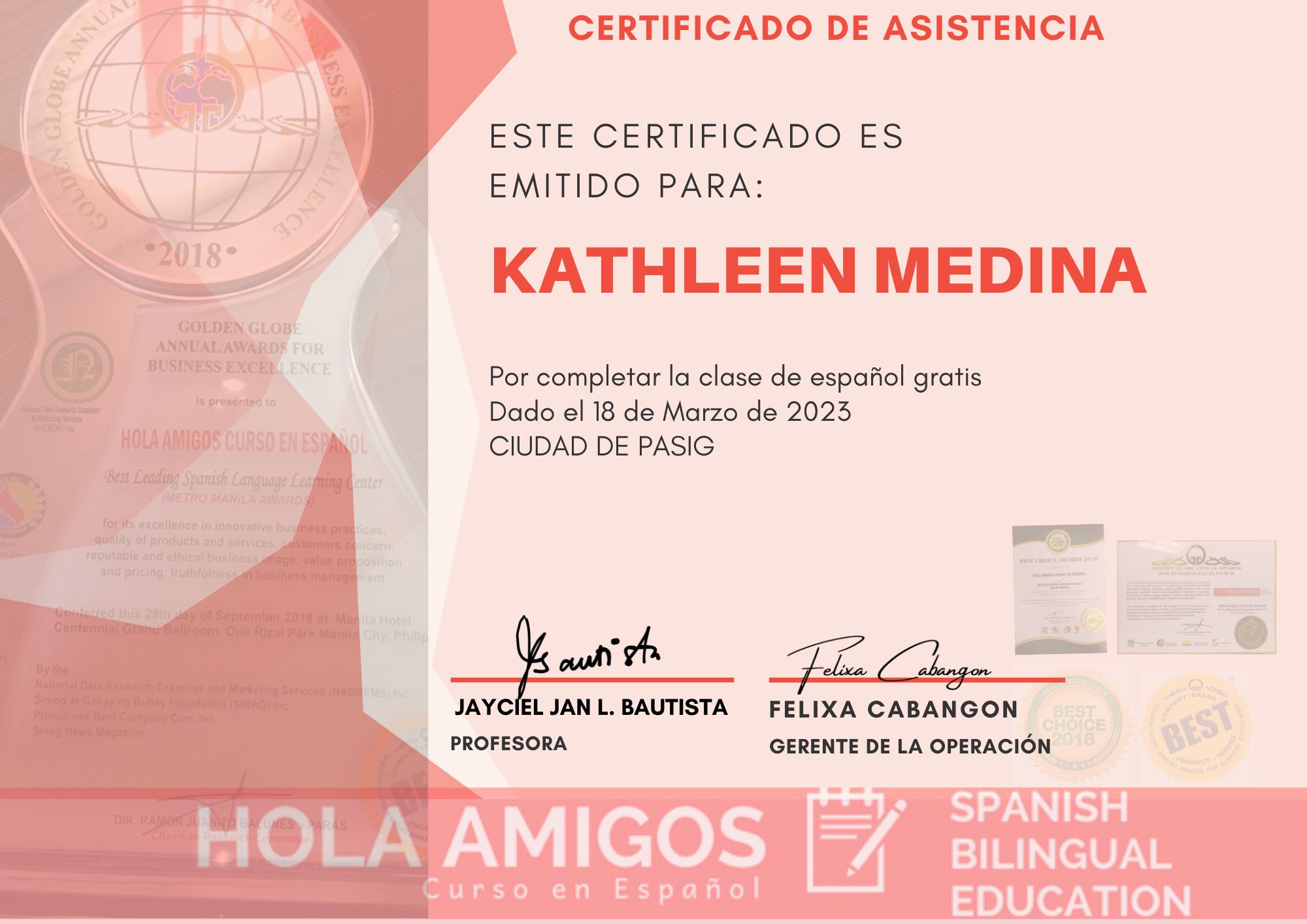 Hola Amigos (Spanish Language Certificate)