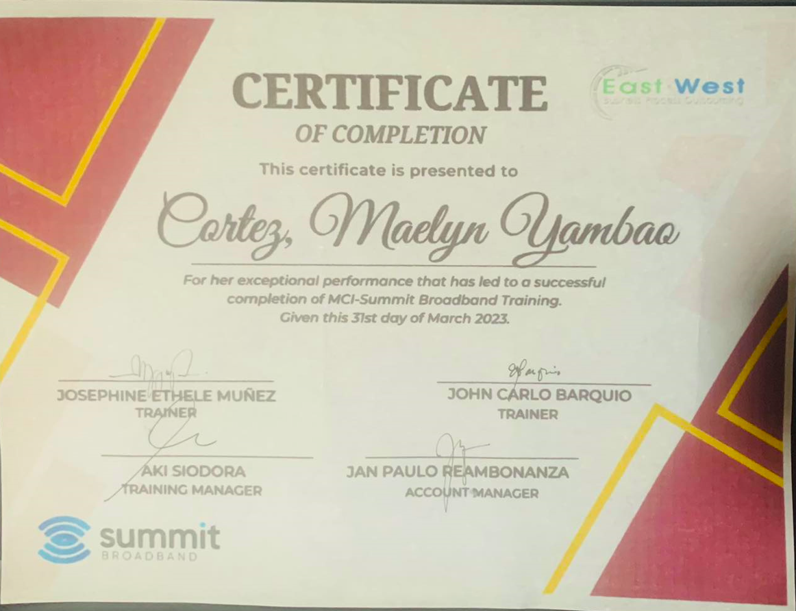 East West BPO Certificate