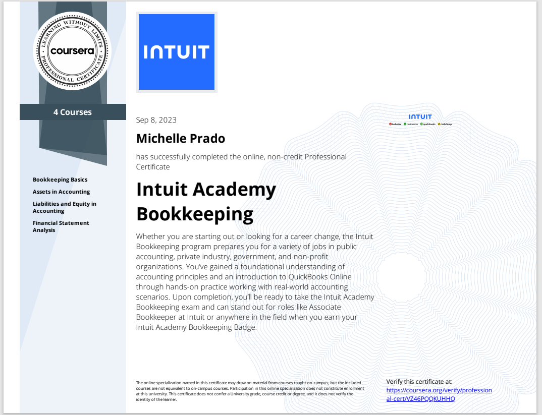 Intuit Academy Bookkeeping Professional Certificate