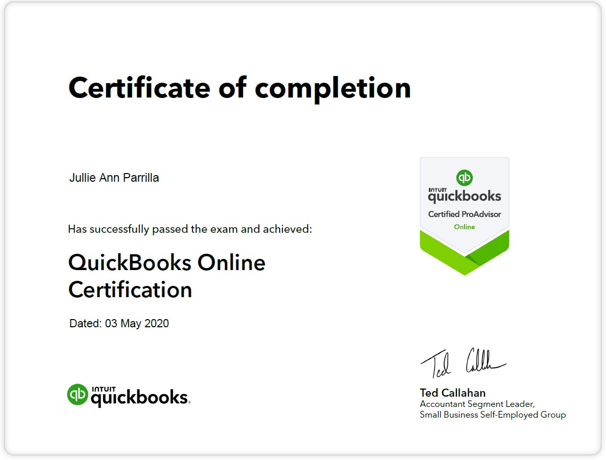 QBO ProAdvisor Certification May 2020