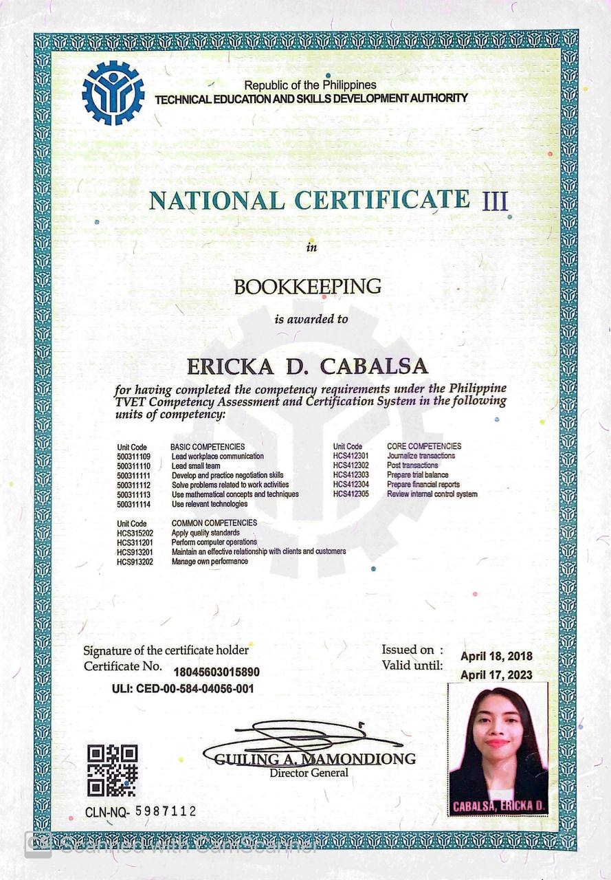 National Certificate III on Bookkeeping