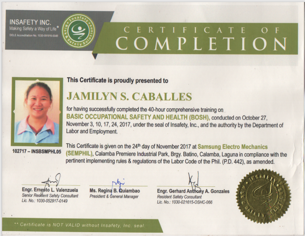 Bosh Certificate 2017